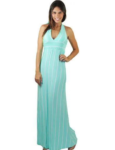 Mint Striped Halter Maxi Dress