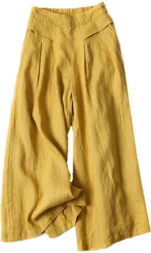 MINTLIMIT Women's Culottes Linen Wide Leg Pants Elastic Waist Lounge Pant Summer Casual Palazzo Trousers with Pockets