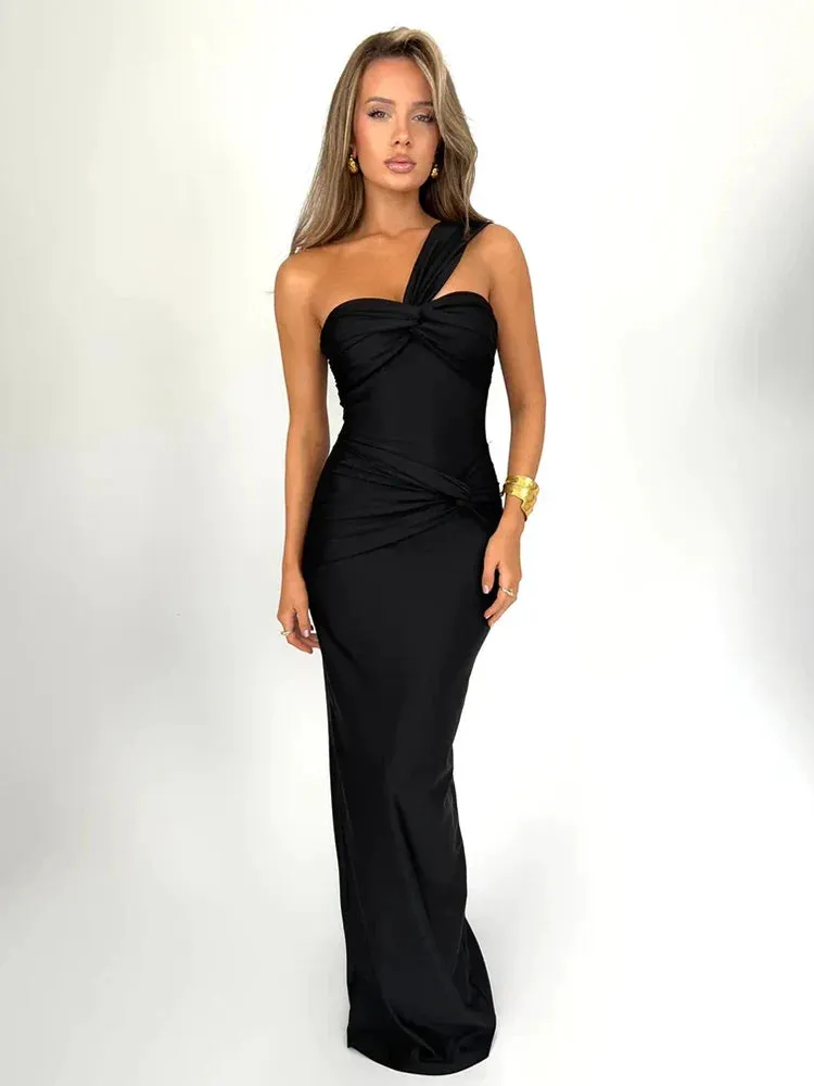 One Shoulder Slim Bodycon Long Backless Sexy Spring Summer Maxi Dress