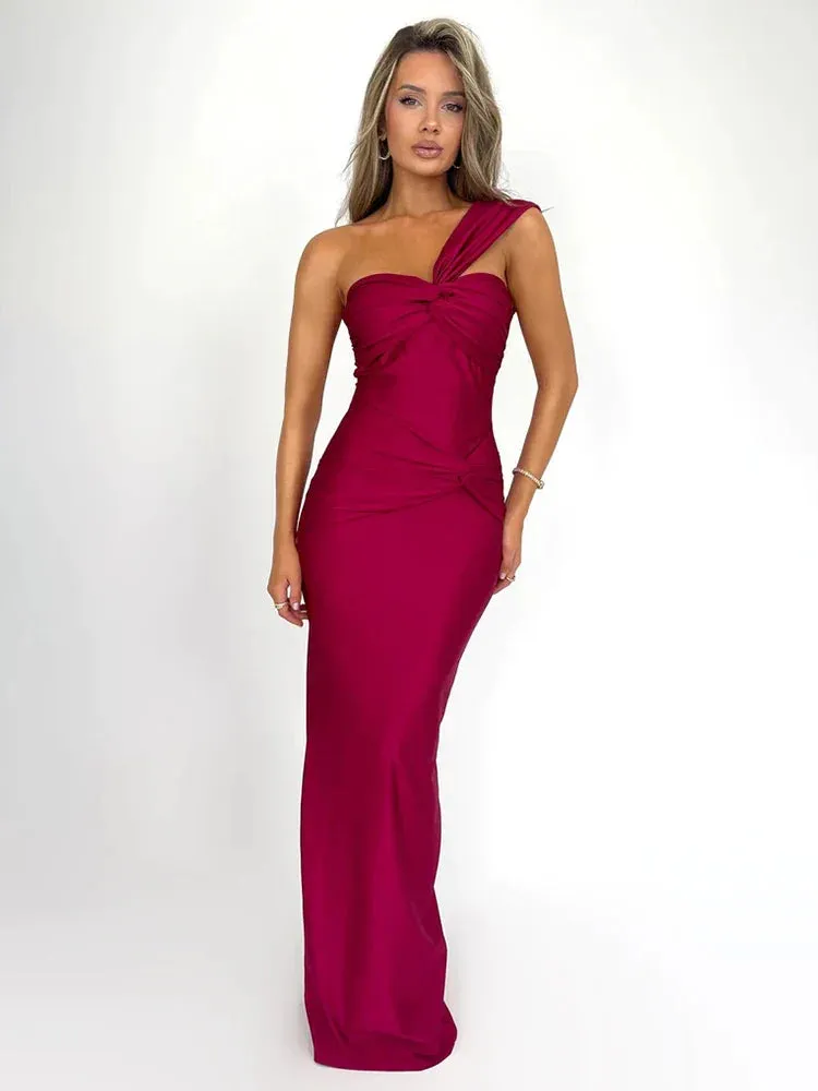 One Shoulder Slim Bodycon Long Backless Sexy Spring Summer Maxi Dress