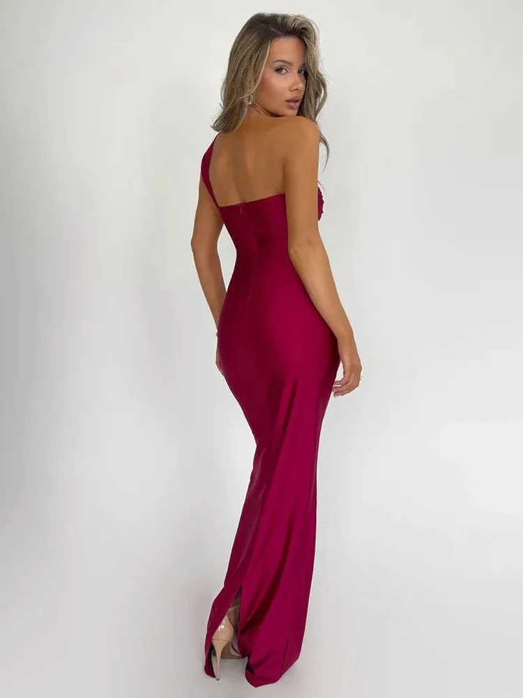 One Shoulder Slim Bodycon Long Backless Sexy Spring Summer Maxi Dress