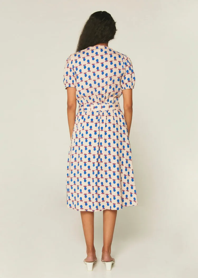 Pineapple Print Midi Dress With Pockets