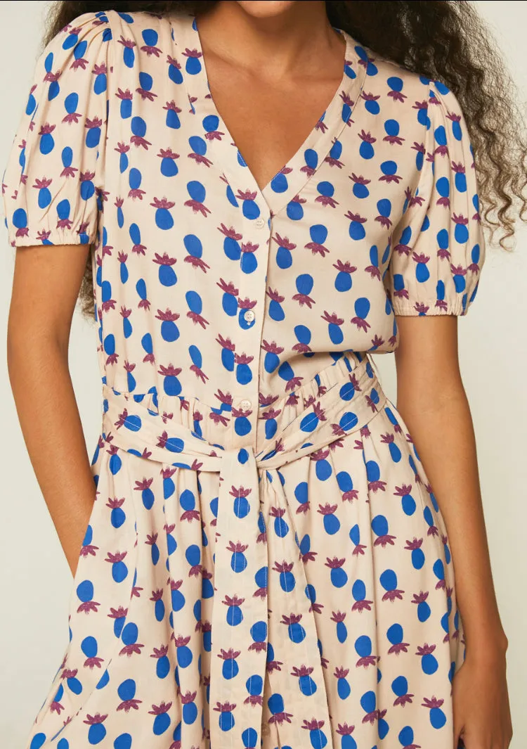Pineapple Print Midi Dress With Pockets
