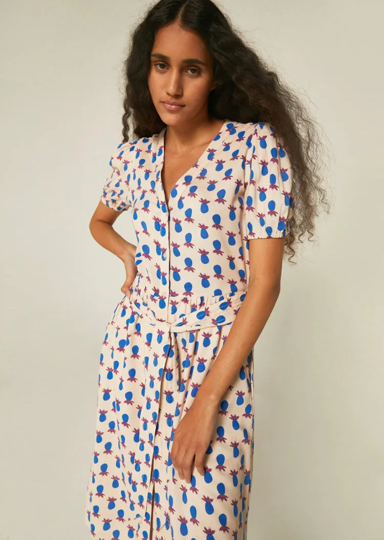 Pineapple Print Midi Dress With Pockets