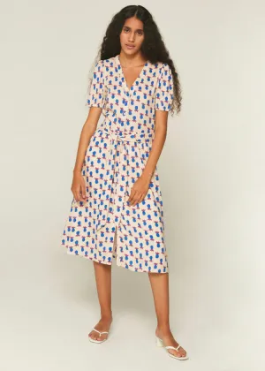 Pineapple Print Midi Dress With Pockets