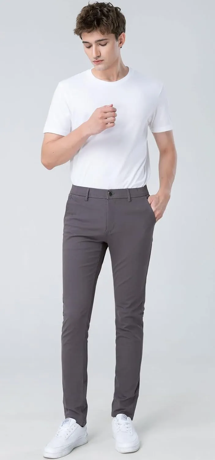 Plaid&Plain Men’s Skinny Khaki Pants Skinny Fit Chinos
