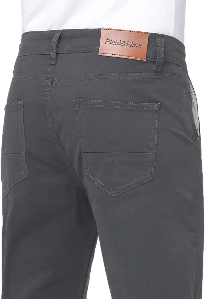 Plaid&Plain Men’s Skinny Khaki Pants Skinny Fit Chinos