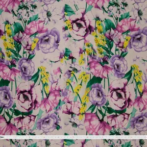 Printed Cocktail Satin Fabric, Mid Floral- Width 148cm