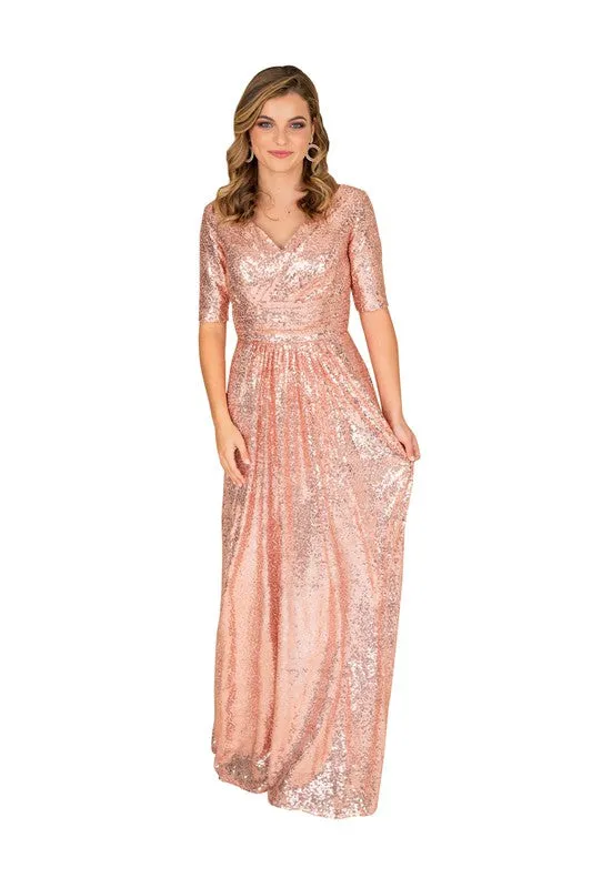 Rose Gold Sequin Fit and Flare Gown