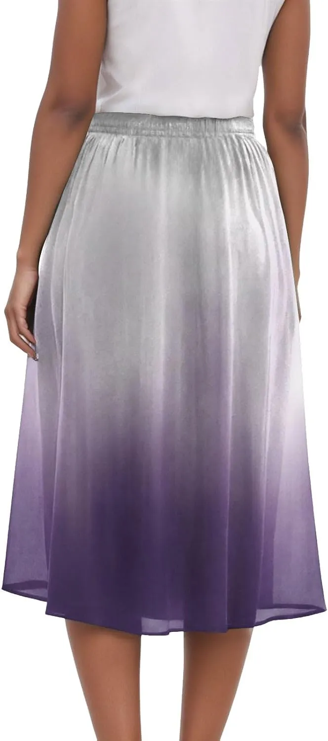 Rvidbe Skirts for Women Midi Length Summer Pleated High Waisted Casual Below Knee Skirts with Pockets Vacation A-Line Skirts