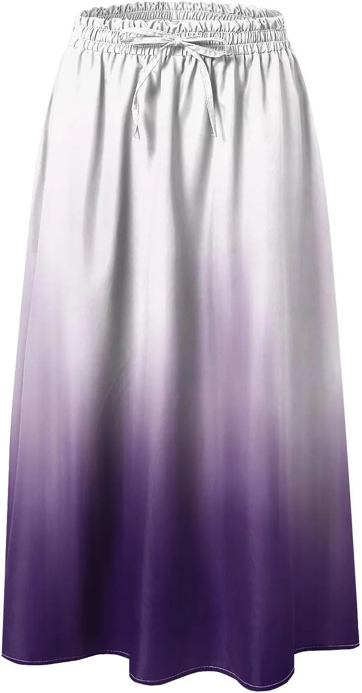 Rvidbe Skirts for Women Midi Length Summer Pleated High Waisted Casual Below Knee Skirts with Pockets Vacation A-Line Skirts