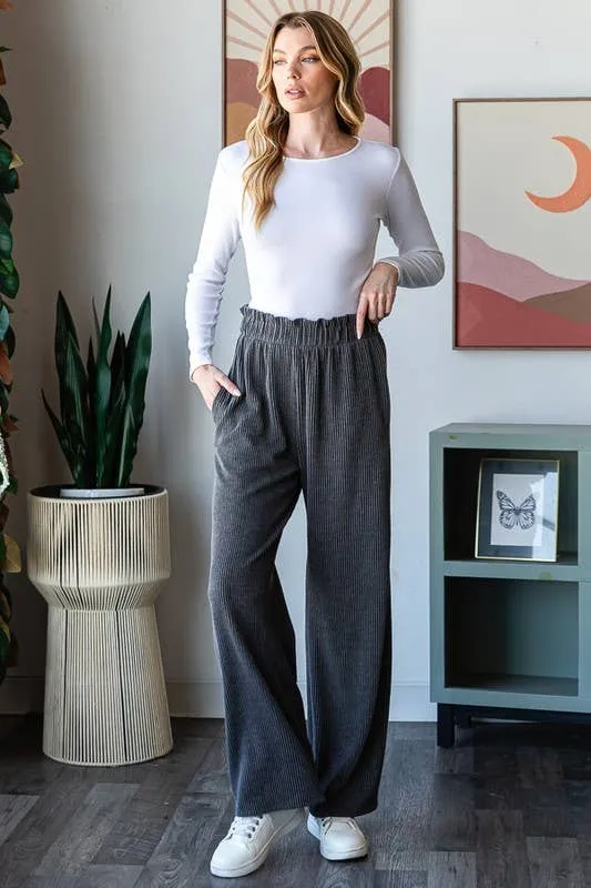 SOLID URBAN RIBBED PANTS WITH BAND SIDE POCKET