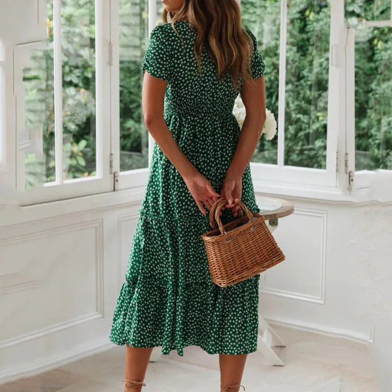Summer Spring Floral Print Square Collar Maxi Dresses