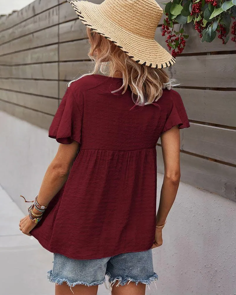 Tie Neck Flowy Sleeve Blouse