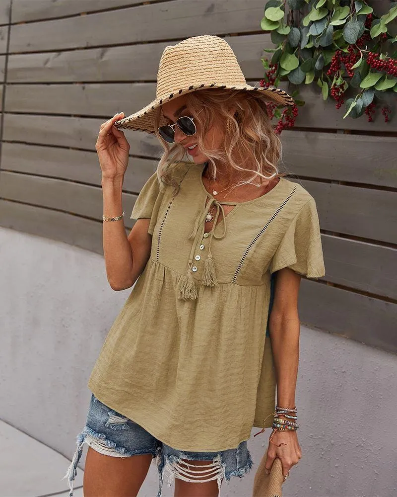 Tie Neck Flowy Sleeve Blouse