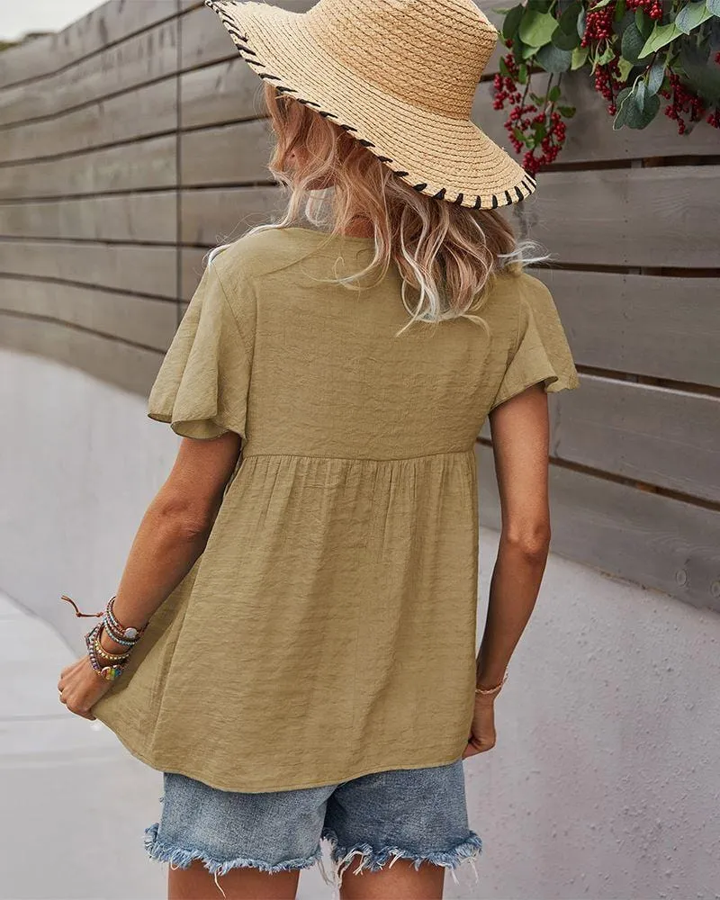 Tie Neck Flowy Sleeve Blouse