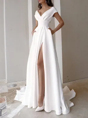 V-neck Ruffled Evening Long High Waist Elegant Party 2024 New Sexy Irregular Solid Graduation Prom Dress