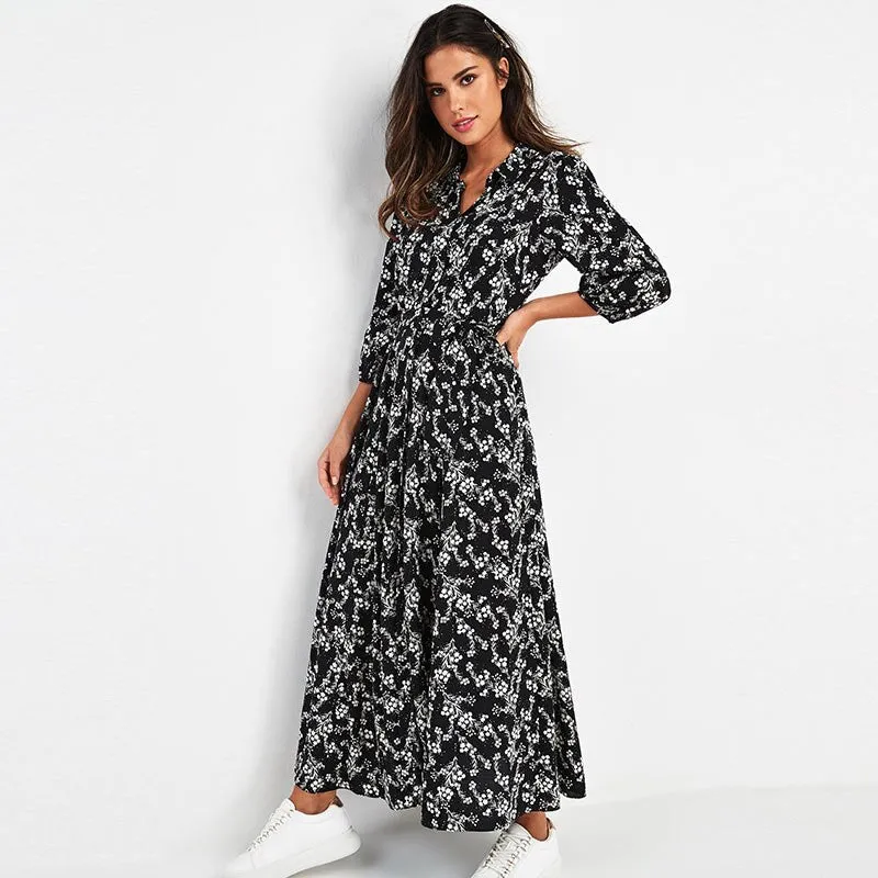 Vintage Floral Print Boho Maxi Dress