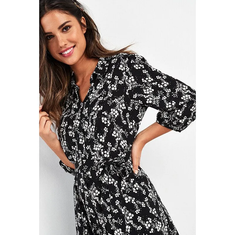 Vintage Floral Print Boho Maxi Dress