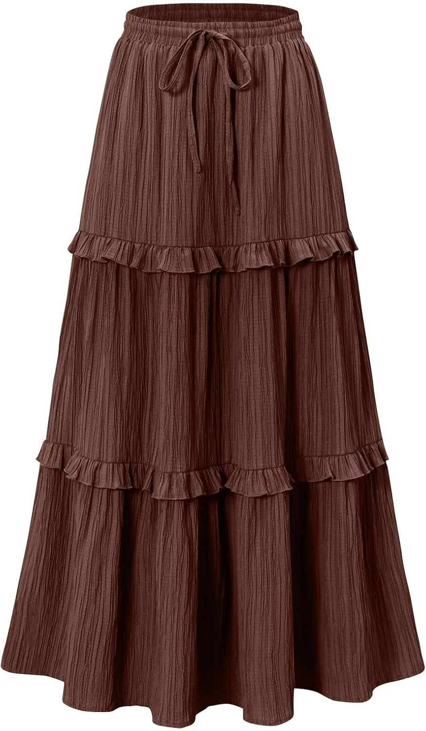 Women's Boho Maxi Skirts Summer A Line Long Skirts Ruffle Swing Beach Skirts Drawstring Elastic Wiast Solid Tiered Skirt