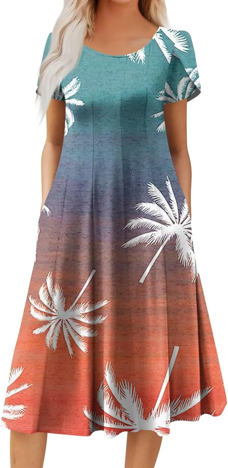 Women's Plus Size Maxi Dresses for Curvy Women Summer Short Sleeve Casual 2025 Long Dress XL-3XL