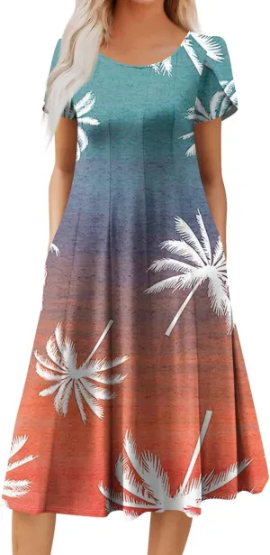 Women's Plus Size Maxi Dresses for Curvy Women Summer Short Sleeve Casual 2025 Long Dress XL-3XL
