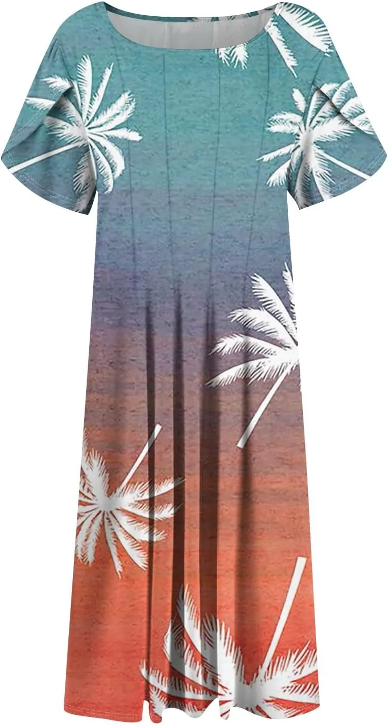 Women's Plus Size Maxi Dresses for Curvy Women Summer Short Sleeve Casual 2025 Long Dress XL-3XL