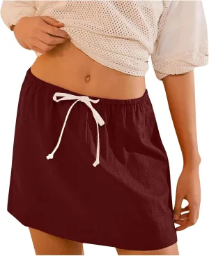 Womens Summer Skirts High Waisted Ruffle Mini Skirt Flowy A Line Skirt Pleated Elastic Waist Skirts Vacation Clothes