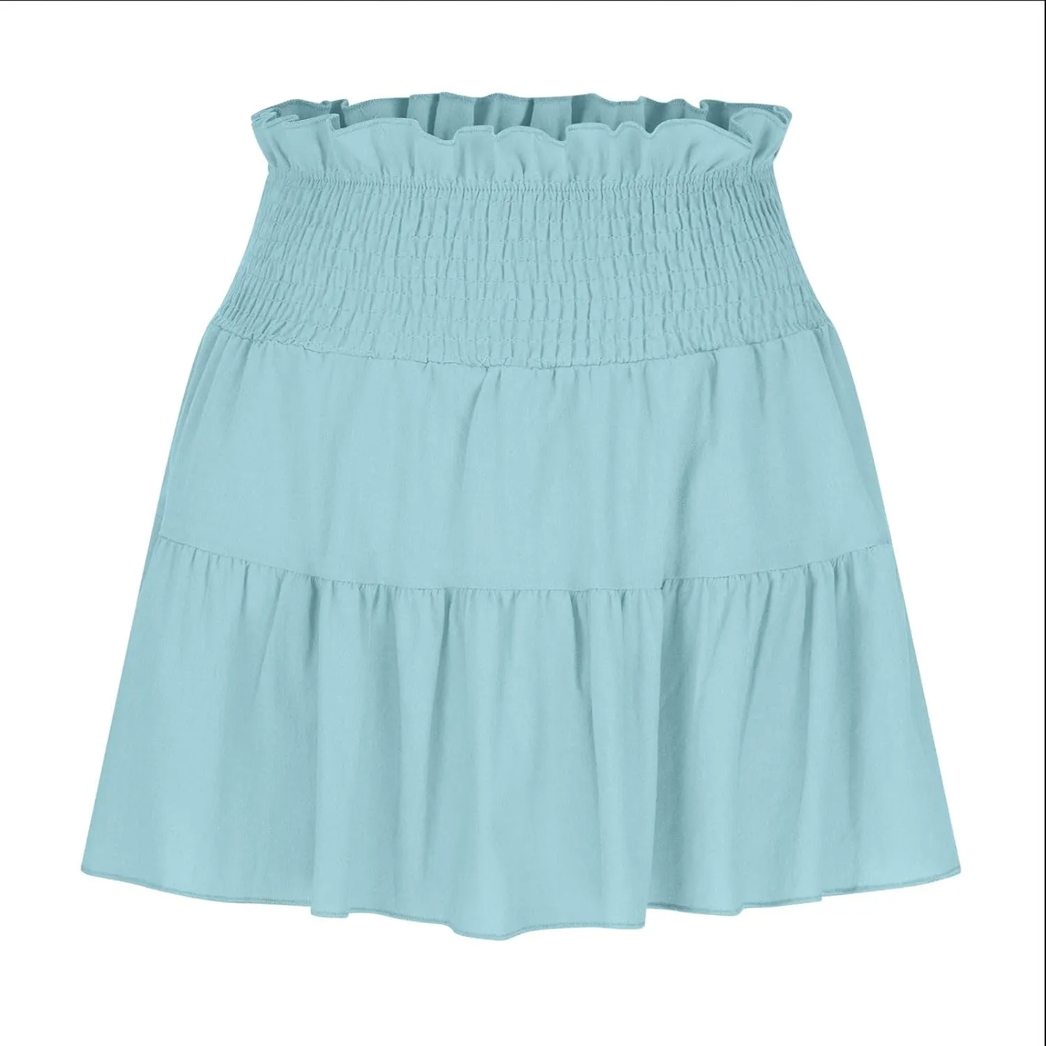 Womens Summer Skirts High Waisted Ruffle Mini Skirt Flowy A Line Skirt Pleated Elastic Waist Skirts Vacation Clothes