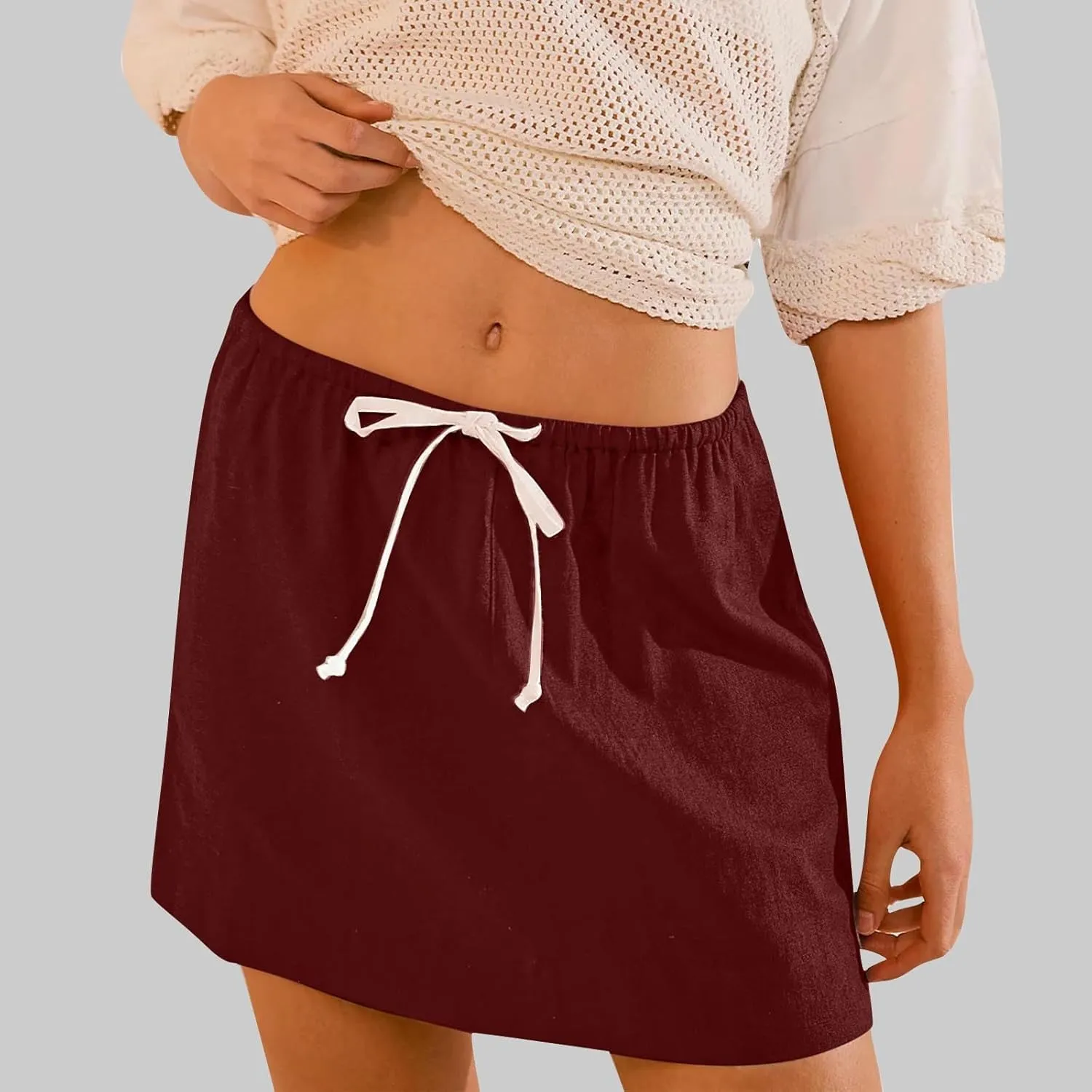 Womens Summer Skirts High Waisted Ruffle Mini Skirt Flowy A Line Skirt Pleated Elastic Waist Skirts Vacation Clothes