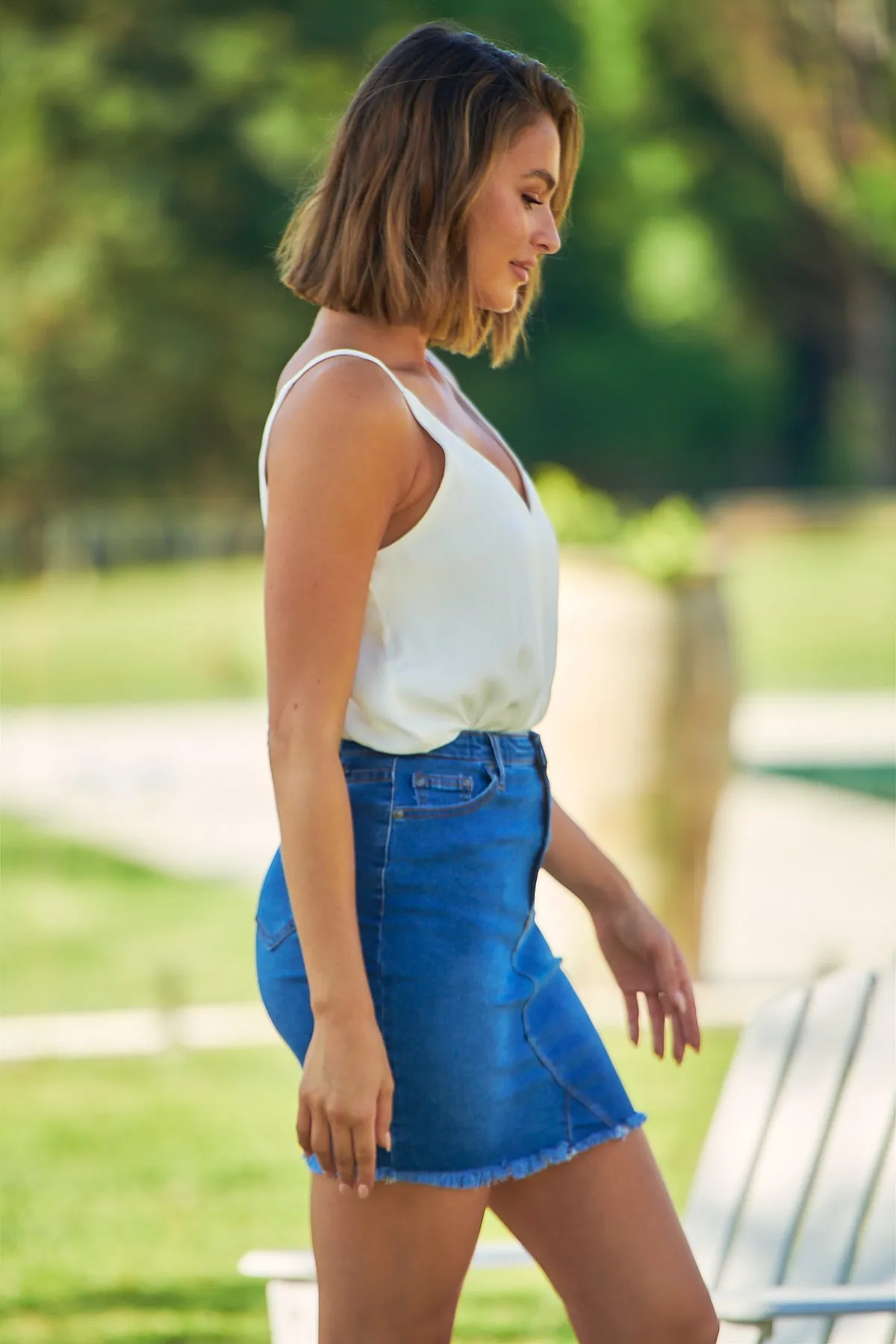 X Stitch Blue Denim Skirt