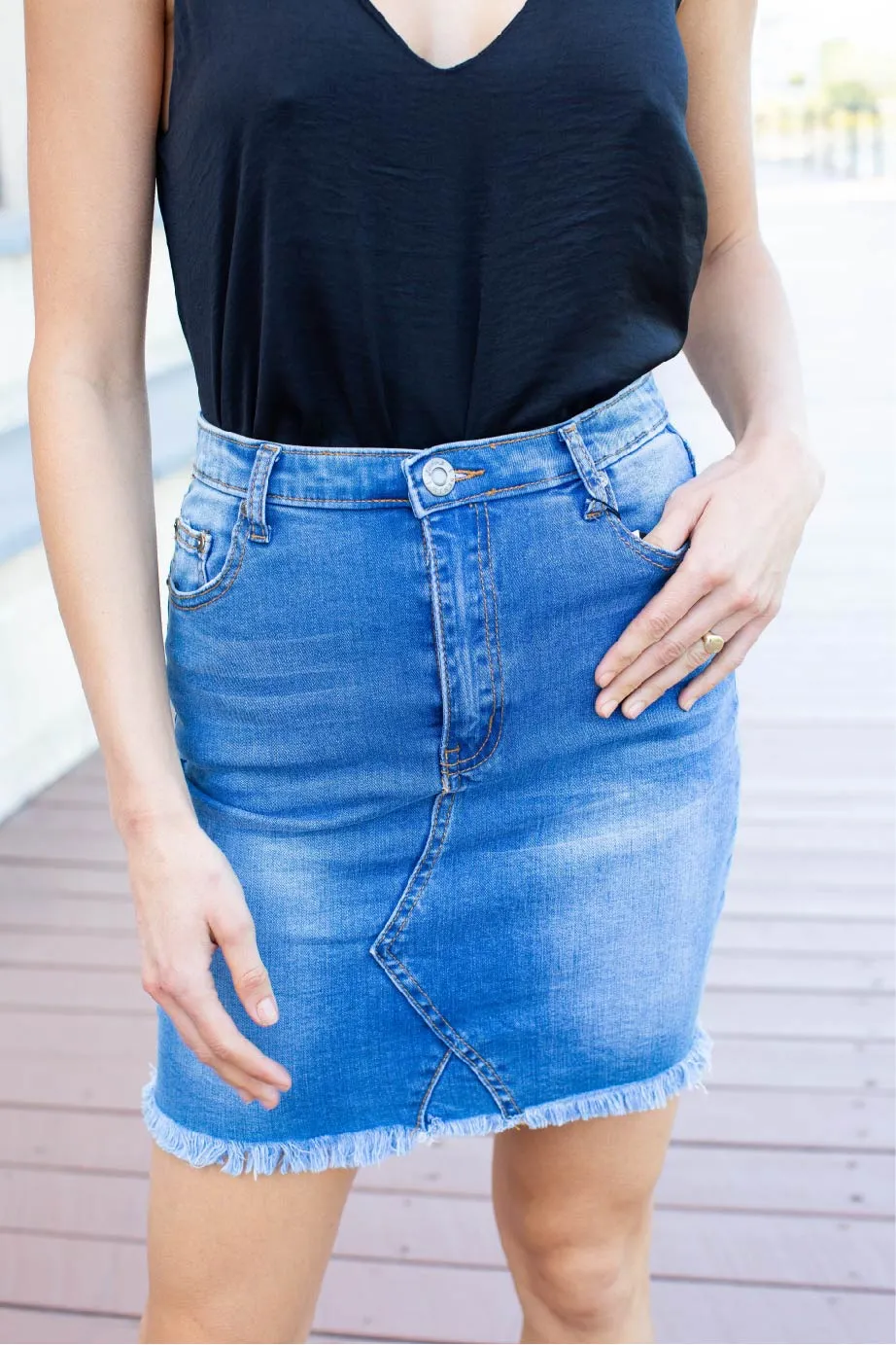 X Stitch Blue Denim Skirt